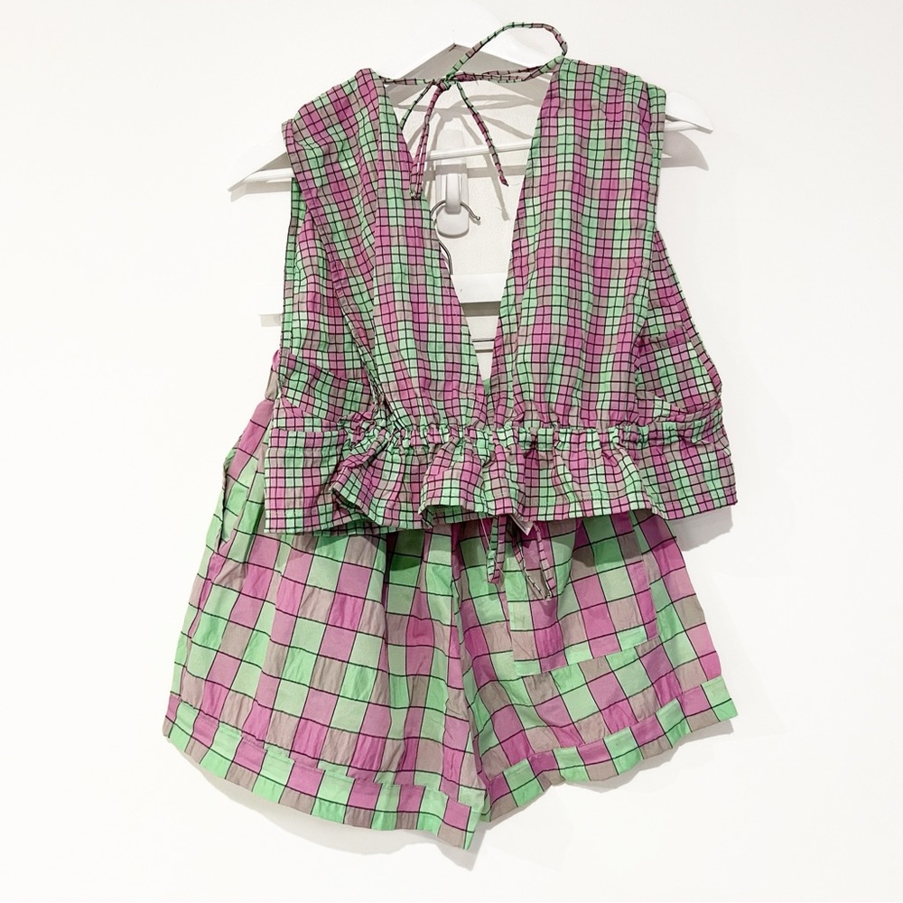 Free People Linus Plaid 2 Piece Cropped Top & Short Matching Set size Small NEW - Picture 7 of 9